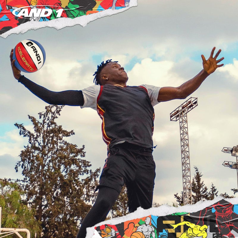 AND1 Xcelerate Rubber Basketball: Official Regulation Size 7 (29.5â€) Streetball, Made for Indoor/Outdoor Games (Basketball w/Pump, Red/White/Blue) - Image 4